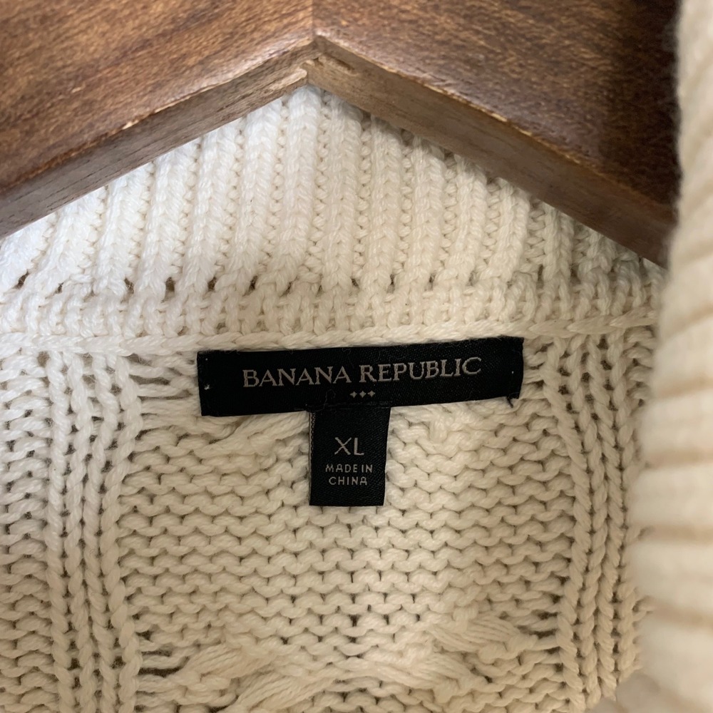 Banana Republic Cotton Blend Chunky Cable Knit  Fisherman Sweater Size XL - Picture 8 of 11